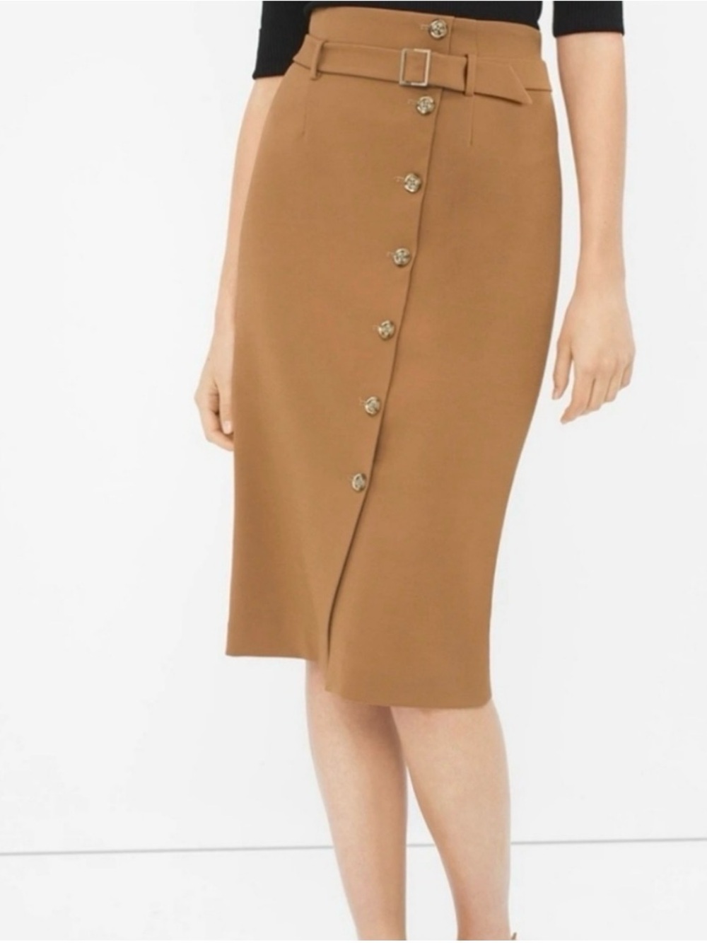 10 White House Black Market Women’s Belted Button Midi Skirt Business Casual